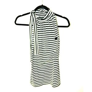 Mary Quant London Blouse Size Medium Vgt Black White Striped Neck Tie Japan